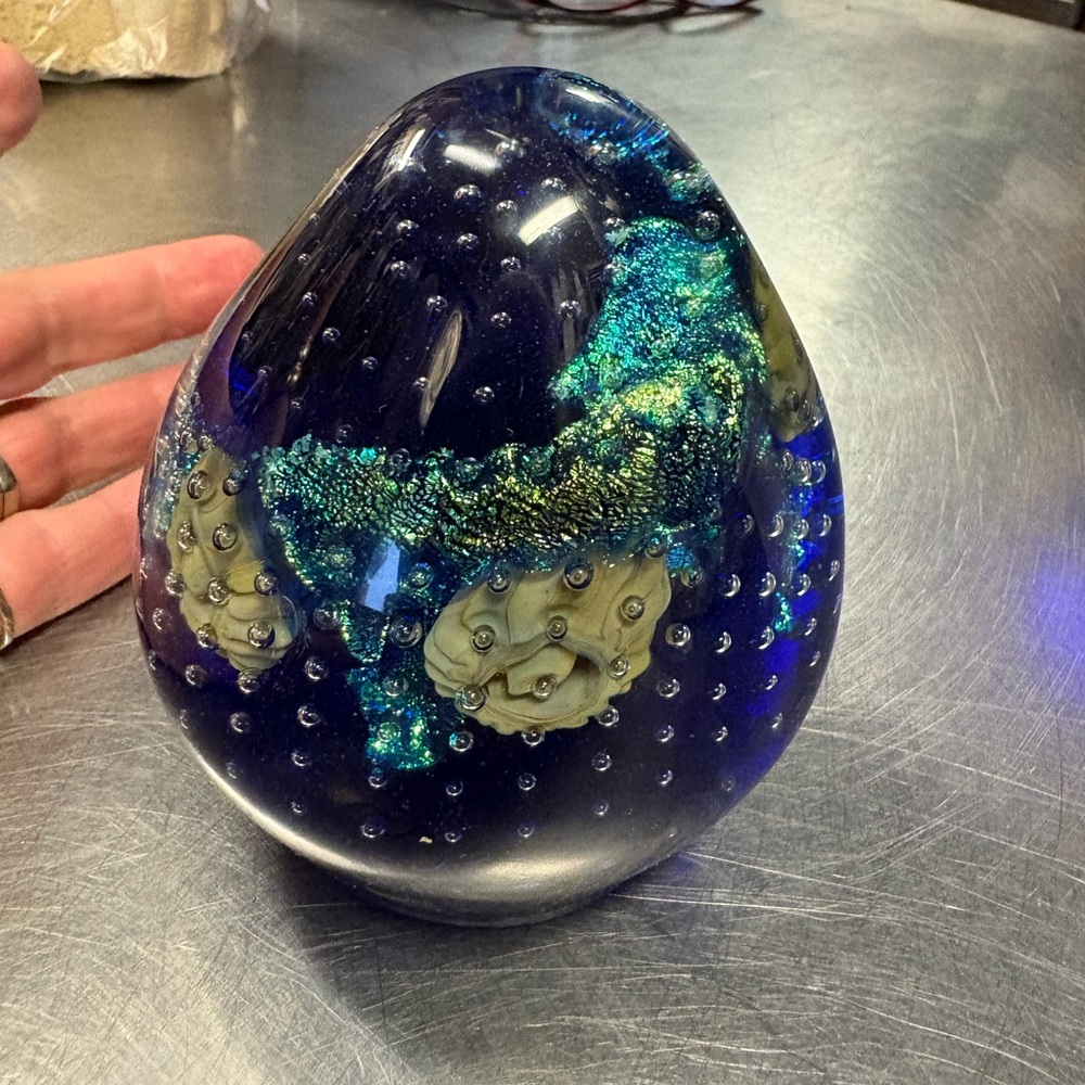 Celestial Blue and Green Glass Art Sculpture